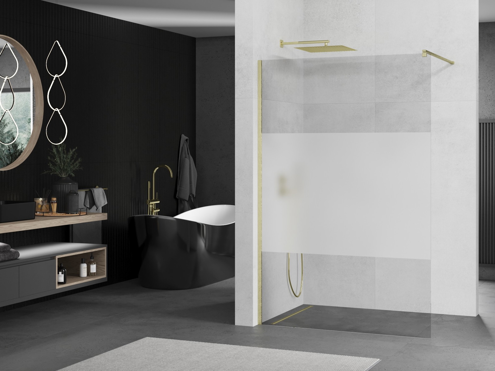 Mexen Kioto ścianka prysznicowa Walk-in 80 x 200 cm, transparent/szron 8 mm, złota szczotkowana - 800-080-101-55-35